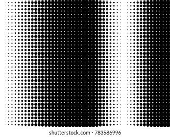 Halftone dots. White and black geometric gradient for pop art designs. Geometric vintage monochrome fade wallpaper. Pop art print. Dotted geometric retro pattern. Comic halftone background.