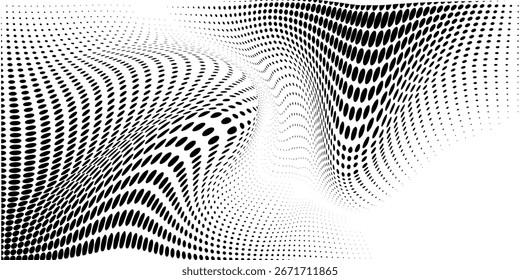 Halbton, gepunkteter abstrakter Hintergrund. Körniger Farbverlauf-Textur-Hintergrund mit Punkten. Noise Stipple pointillism Muster. Sand, Korn, Grunge-Stipple-Effekt. Abstrakte Textur, eingravierte Überlagerung. Vektorgrafik