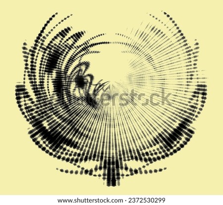 Halftone dotted ascending contour frame in the shape of phoenix wings. Highlighting with lightening on the right. Space for copying text. Vector.