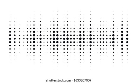 Halftone dotted audio equalizer. Halftone effect vector pattern. Circle dots. Sound wave design element isolated on white background.