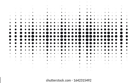 Halftone dotted audio equalizer. Halftone effect vector pattern. Circle dots. Sound wave design element isolated on white background.