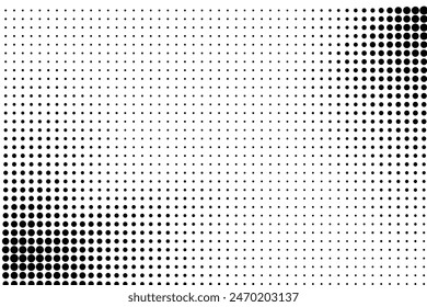 Halftone dotted background. Black dots in modern style on a white background. Vintage illustration for design concept. Modern texture. Polka dot style texture.