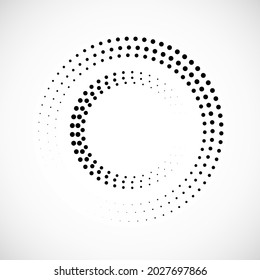 Halftone dotted background in circle form. Circle dots isolated on the white background, round logo. Vector
