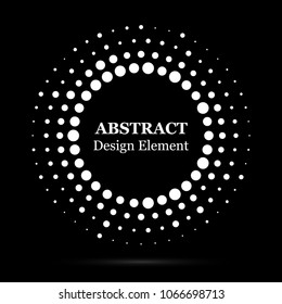 Halftone dotted background circularly distributed. Halftone effect vector pattern. Circle dots isolated on the black background.