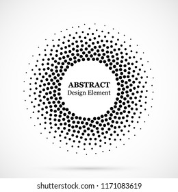 Halftone dotted background circularly distributed. Halftone effect vector pattern. Circle dots isolated on the white background.