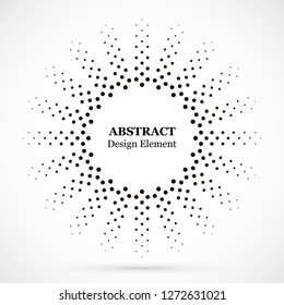 Halftone dotted background circularly distributed. Halftone effect vector pattern. Circle dots isolated on the white background.Border logo icon. Draft emblem for your design.