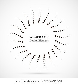 Halftone dotted background circularly distributed. Halftone effect vector pattern. Circle dots isolated on the white background. Border logo icon. Draft emblem for your design.