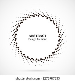 Halftone dotted background circularly distributed. Halftone effect vector pattern. Circle dots isolated on the white background. Border logo icon. Draft emblem for your design.
