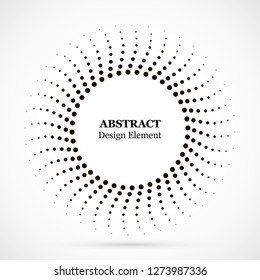 Halftone dotted background circularly distributed. Halftone effect vector pattern. Circle dots isolated on the white background. Border logo icon. Draft emblem for your design.