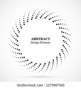 Halftone dotted background circularly distributed. Halftone effect vector pattern. Circle dots isolated on the white background. Border logo icon. Draft emblem for your design.