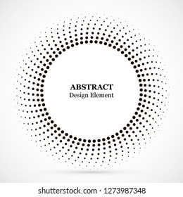 Halftone Dotted Background Circularly Distributed. Halftone Effect Vector Pattern. Circle Dots Isolated On The White Background. Border Logo Icon. Draft Emblem For Your Design.