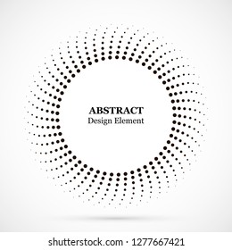 Halftone dotted background circularly distributed. Halftone effect vector pattern. Circle dots isolated on the white background. Border logo icon. Draft emblem for your design.