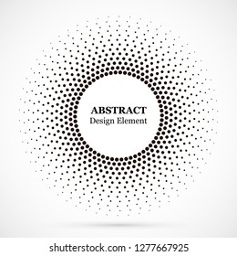 Halftone dotted background circularly distributed. Halftone effect vector pattern. Circle dots isolated on the white background.Border logo icon. Draft emblem for your design.