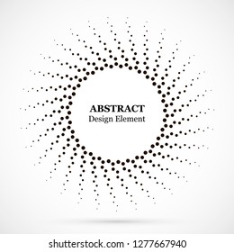 Halftone dotted background circularly distributed. Halftone effect vector pattern. Circle dots isolated on the white background.Border logo icon. Draft emblem for your design.
