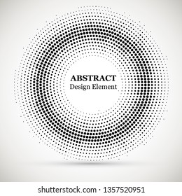 Halftone dotted background circularly distributed. Halftone effect vector pattern.Circle dots isolated on the white background.Border logo icon. Draft emblem for your design.