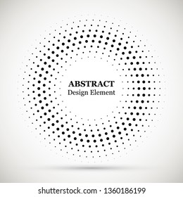 Halftone dotted background circularly distributed. Halftone effect vector pattern for your design. Circle dots isolated on the white background for advertisement.