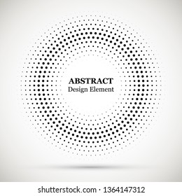 Halftone dotted background circularly distributed. Halftone effect vector pattern for your design. Circle dots isolated on the white background for advertisement.