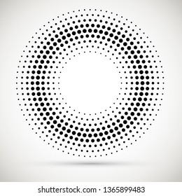 Halftone dotted background circularly distributed. Halftone effect vector pattern.Circle dots isolated on the white background.Border logo icon. Draft emblem for your design.