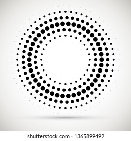 Halftone dotted background circularly distributed. Halftone effect vector pattern.Circle dots isolated on the white background.Border logo icon. Draft emblem for your design.