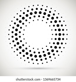 Halftone dotted background circularly distributed. Halftone effect vector pattern.Circle dots isolated on the white background.Border logo icon. Draft emblem for your design.