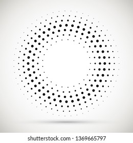 Halftone dotted background circularly distributed. Halftone effect vector pattern for your design. Circle dots isolated on the white background for advertisement.