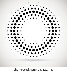Halftone dotted background circularly distributed. Halftone effect vector pattern.Circle dots isolated on the white background.Border logo icon. Draft emblem for your design.
