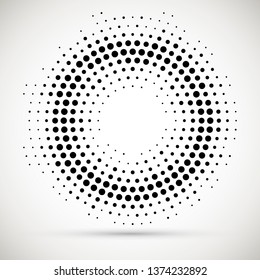 Halftone dotted background circularly distributed. Halftone effect vector pattern.Circle dots isolated on the white background.Border logo icon. Draft emblem for your design.