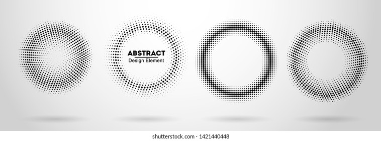 Halftone dotted background circularly distributed frame for business advertising, catalog or annual report cover. Halftone effect vector hipster pattern. Modern Circle Dots isolated on the white.