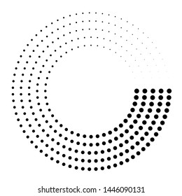 Halftone dotted background circularly distributed. Halftone effect vector pattern. Circle dots isolated on the white background.