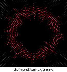 Halftone dotted background circularly distributed. Halftone effect vector pattern. Circle dots isolated on the black background.