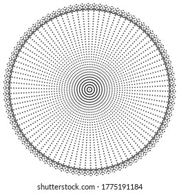 Halftone dotted background circularly distributed. Halftone effect vector pattern. Circle dots isolated on the white background.