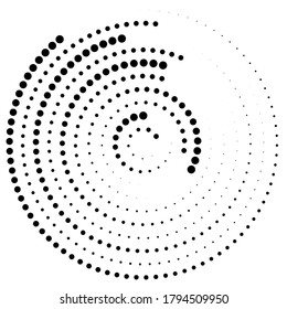 Halftone dotted background circularly distributed. Halftone effect vector pattern. Circle dots isolated on the white background.