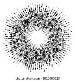 Halftone dotted background circularly distributed. Halftone effect vector pattern. Circle dots isolated on the white background.