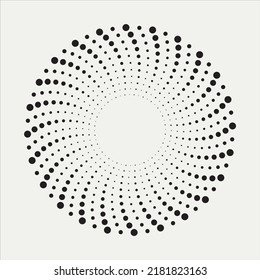Halftone dotted background circularly distributed. Halftone effect vector pattern, texture, frame. Circle dots isolated on the white background. Border logo icon. Draft emblem for design.