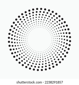 Halftone dotted background circularly distributed. Halftone effect vector pattern. Circle dots isolated on the white background.