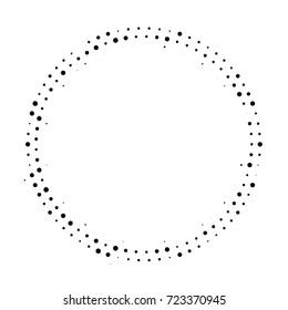 Halftone dotted background circularly distributed. Halftone effect vector pattern. Circle dots isolated on the white background.
