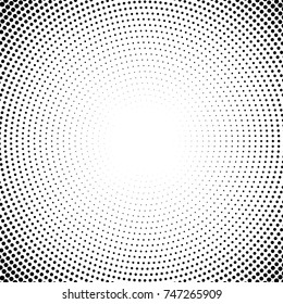 Halftone dotted background circularly distributed. Halftone effect vector pattern. Circle dots isolated on the white background.