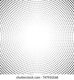 Halftone dotted background circularly distributed. Halftone effect vector pattern. Circle dots isolated on the white background.