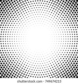 Halftone dotted background circularly distributed. Halftone effect vector pattern. Circle dots isolated on the white background.