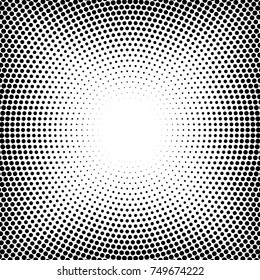 Halftone dotted background circularly distributed. Halftone effect vector pattern. Circle dots isolated on the white background.
