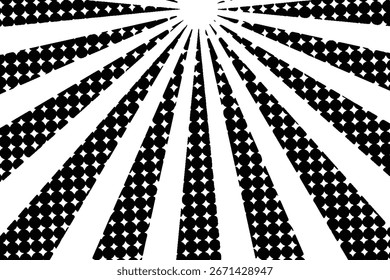 Halftone dotted background. Pop art style. Pattern with circles, dots. Radiating from the center starburst, sun burst rays, lines. Backdrop, design for web banners, Wallpaper,sites Vector illustration