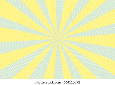 Halftone dotted background. Pop art style. Pattern with circles, dots. Radiating from the center starburst, sun burst rays, lines. Backdrop, design for web banners, Wallpaper,sites Vector illustration
