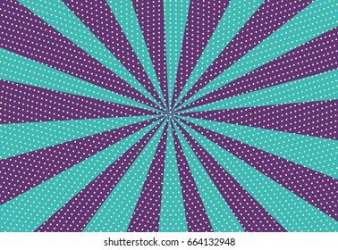 Halftone dotted background. Pop art style. Pattern with circles, dots. Radiating from the center starburst, sun burst rays, lines. Backdrop, design for web banners, Wallpaper,sites Vector illustration