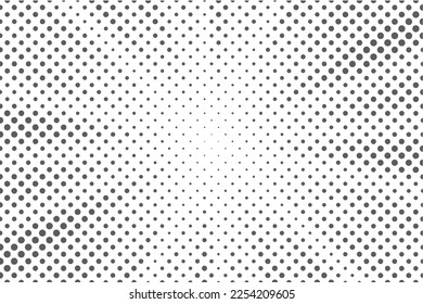 Halftone dotted background. Retro radial texture. Monochrome gradation effect. Vector pattern.