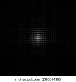 Halftone dotted background. White rhombuses pattern isolated on black background.