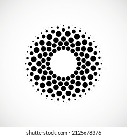 Halftone dotted circles. Dots in circular form. Vector logo