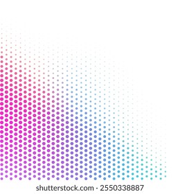 Halftone dotted colorful gradient corner design element . Isolated vector spotted mosaic overlay texture