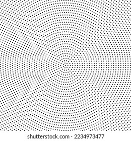 El semitono salpicó círculos concéntricos. Textura de patrón de puntos radiales. Antecedentes de arte pop blanco y negro.
