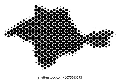Halftone dotted Crimea Map. Vector geographical map on a white background. Vector composition of Crimea Map made of circle spots.