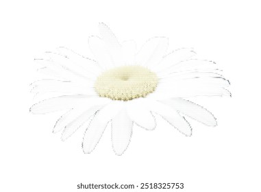 Halftone dotted cutout chamomile flower for trendy y2k retro collages. Vector textured realistic daisy blossom